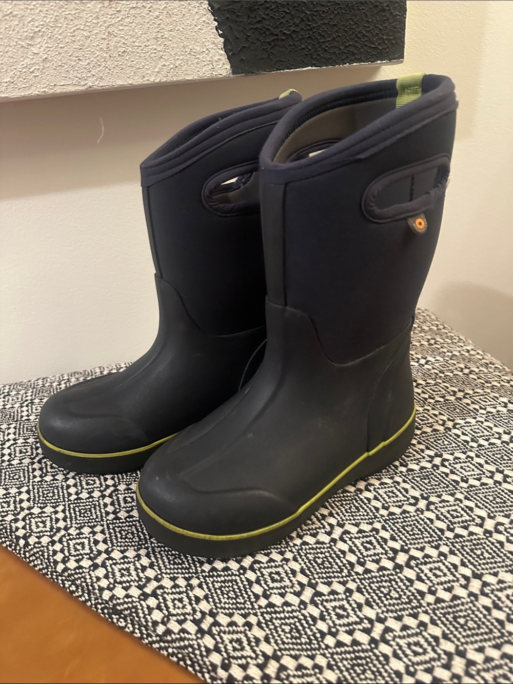 Bogs Kids Black Rain Boots with Lime Trim